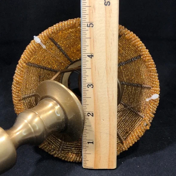 Set of 2 GOLD-TONED TEA-LIGHT CANDLE LAMPS with GOLD COLORED BEADED LAMPSHADES - Picture 14 of 16